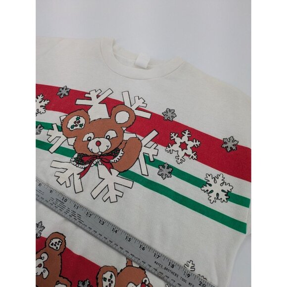 90s Vintage Sweater One Size White Teddy Bear Holiday - Picture 8 of 9